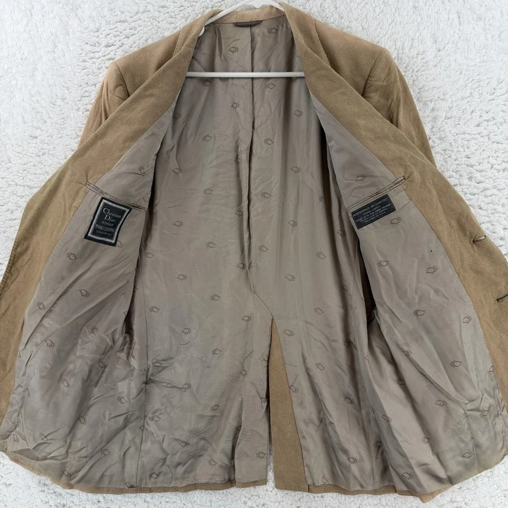 Vintage Christian Dior Sport Coat Blazer‎ Mens 40R Beige Suede USA 80s Jacket
